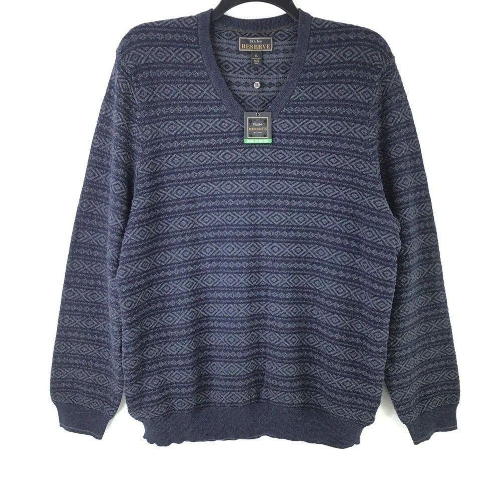 JoS. A. Bank Reserve Men’s XL Silk Cotton Sweater Allover Fair Isle Navy Heather